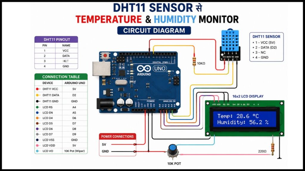 DHT11 Sensor से Temperature और Humidity Monitor कैसे बनाएं  Arduino Project Hindi 2026