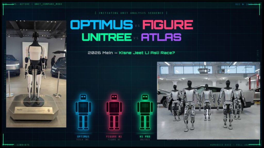 Tesla Optimus vs Figure, Unitree aur Atlas: 2026 Mein Humanoid Robots Ki Asli Race Kisne Jeet Li?