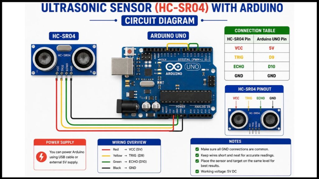 Ultrasonic Sensor Arduino से Distance कैसे Measure करें  Full Code, Circuit Diagram & Practical Tips 2026
